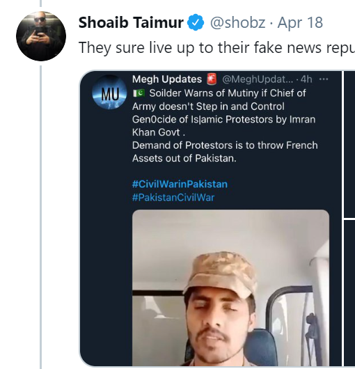 Of course, serving soldiers of Pak Army threatening to join the ranks of the protesters too was dismissed as Indian Propaganda and fake news!Even in case of a soldier who didn't hide his face or name, for that matter.I doubt he breathes anymore. Seriously!