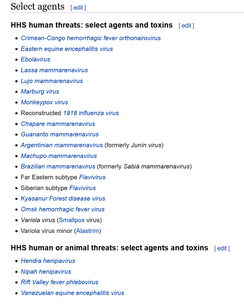 BIOSAFETY Level 4 Diseases studied. These lists are not all inclusive.Compare ANIMAL and HUMAN viruses in BSL4 labs.