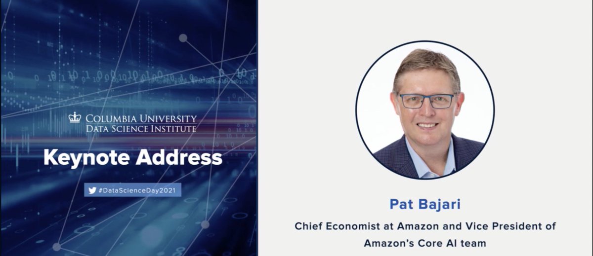 DataSciColumbia's tweet photo. Data Science Day 2021's keynote is being delivered by Pat Bajari, Chief Economist at @amazon & Vice President of Amazon's Core AI Team . Starting now!
#datascience #engineering #patbajari #datascienceday2021 #AI #Amazon https://t.co/t06FG5DImw