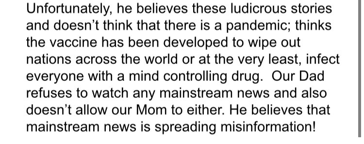 Now he doesn’t think the pandemic is real - and believes vaccines are part of a sinister plot to control everyone. He is deeply cynical of media And authority - rather than gullible.Experts recommend trying to understand and address the often legitimate root of that distrust.