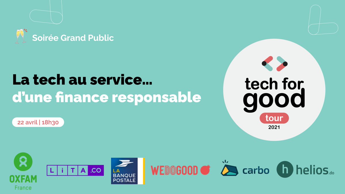 🤩  C'est demain, la soirée du #TechforGood Tour: "La tech au service d'une finance responsable "

👉 Comment la Tech peut contribuer à développer une autre  finance, responsable ?

  Inscription ici : ow.ly/5Q9450Eu9df

#TechforPeople #MieuxCommun <a href="/sap4good/">SAP4Good</a> <a href="/Devoteam/">Devoteam</a>