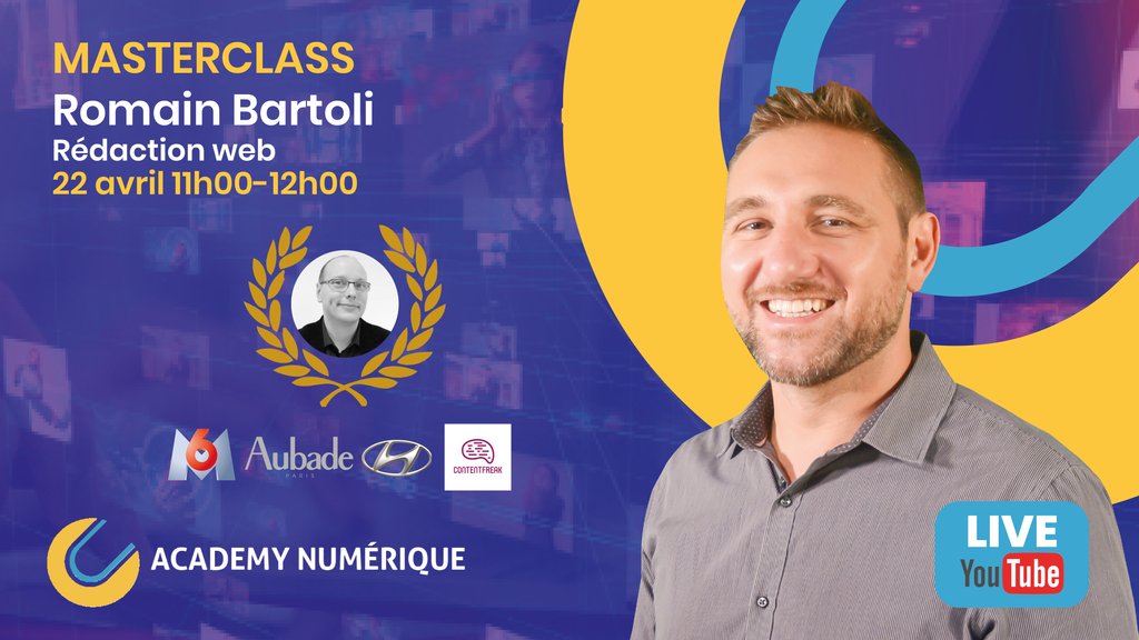 academy_num's tweet photo. Demain, Romain Bartoli, responsable Communication et marketing viendra nous présenter lors de ce masterclass des astuces de rédaction optimisées pour le web 🙂⁠
⁠
⁠
Pour t'inscrire : https://t.co/bQKPzwi3Tt https://t.co/y1s2FsJ137