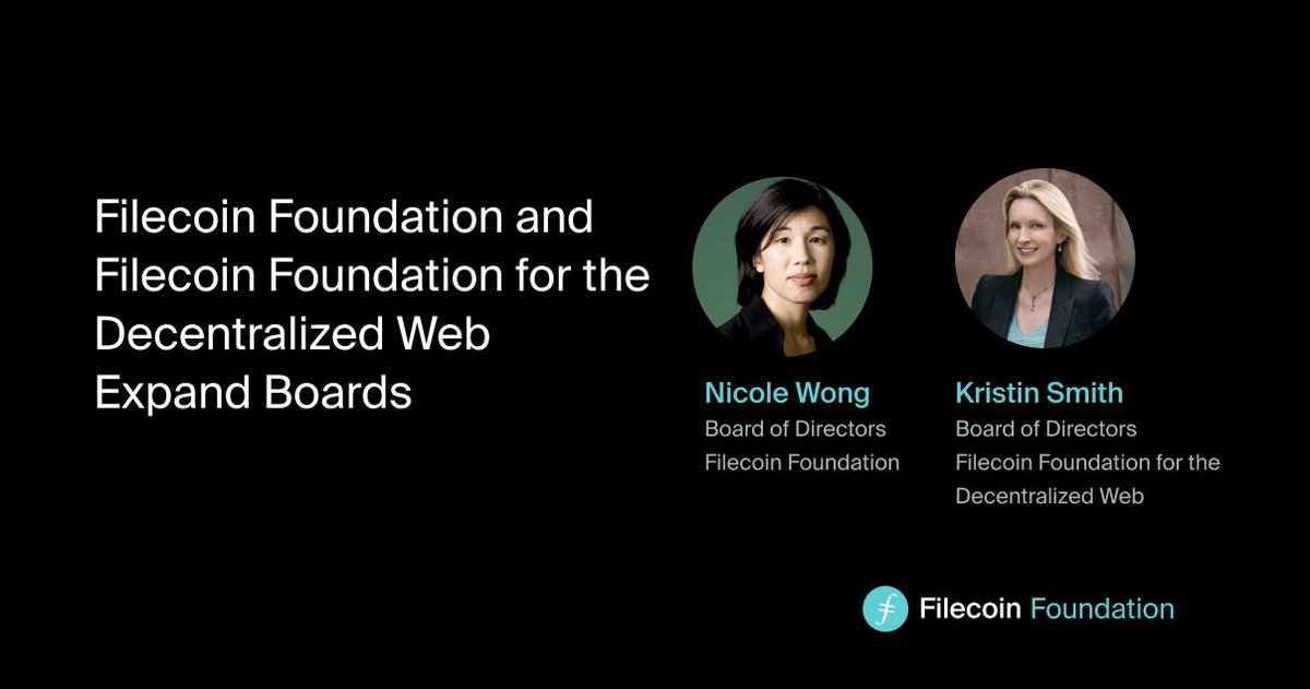 Filecoin Foundation (@filfoundation) on Twitter photo Big news for #dweb! <a href="/nicolewong/">nicolewong</a> is joining the board of the Filecoin Foundation and <a href="/KMSmithDC/">Kristin Smith</a> is joining the board of FFDW! Big news for #dweb! <a href="/nicolewong/">nicolewong</a> is joining the board of the Filecoin Foundation and <a href="/KMSmithDC/">Kristin Smith</a> is joining the board of FFDW!