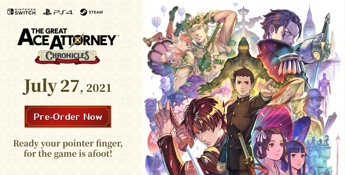 The Great Ace Attorney Chronicles includes The Great Ace Attorney: Adventures and The Great Ace Attorney 2: Resolve  https://www.ace-attorney.com/great1-2/us/ 