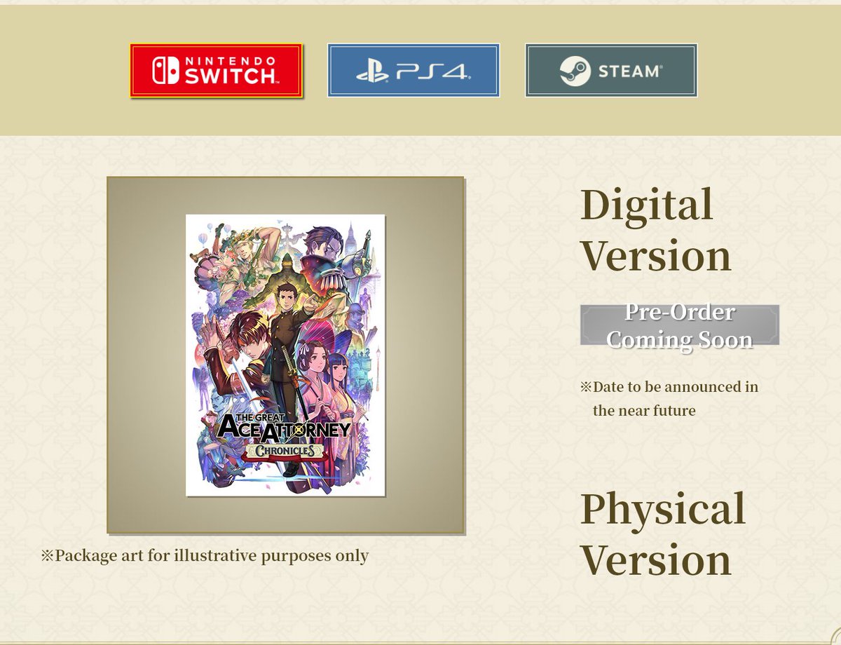 The Great Ace Attorney Chronicles seems to be getting a physical release. Switch seems to be download code