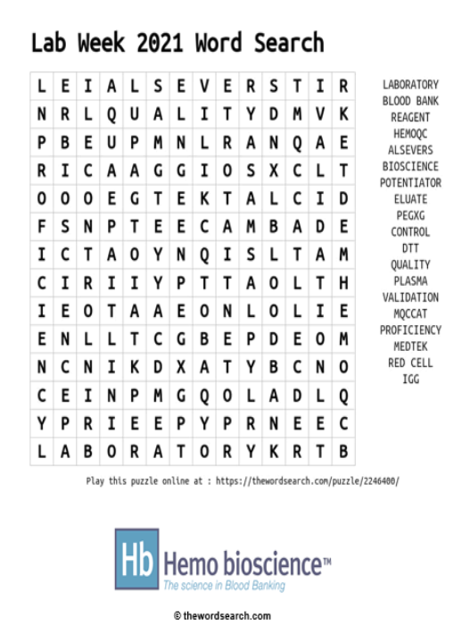 Hemo Bioscience Anyone Else Find Word Searches Relaxing Here S One In Honor Of Labweek21 T Co Veaut3f0kr