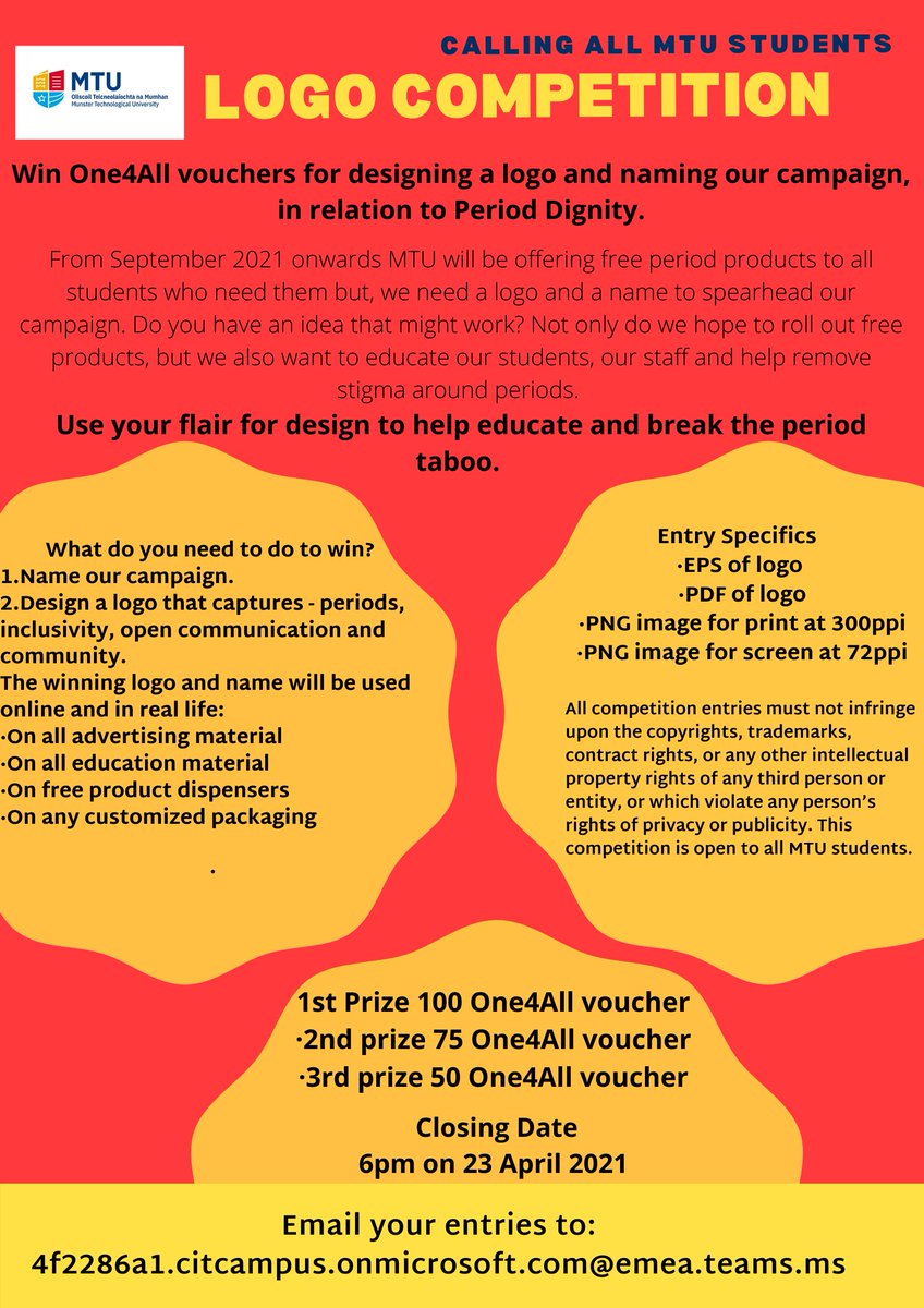 @EDIMTU is are proudly supporting @lidlireland initiative #PeriodPovery
We are hoping to roll out a similar initiative in MTU in September, but we need a logo and name for our campaign.
Join our logo competition and use your flair to win & help educate and break the #PeriodTaboo