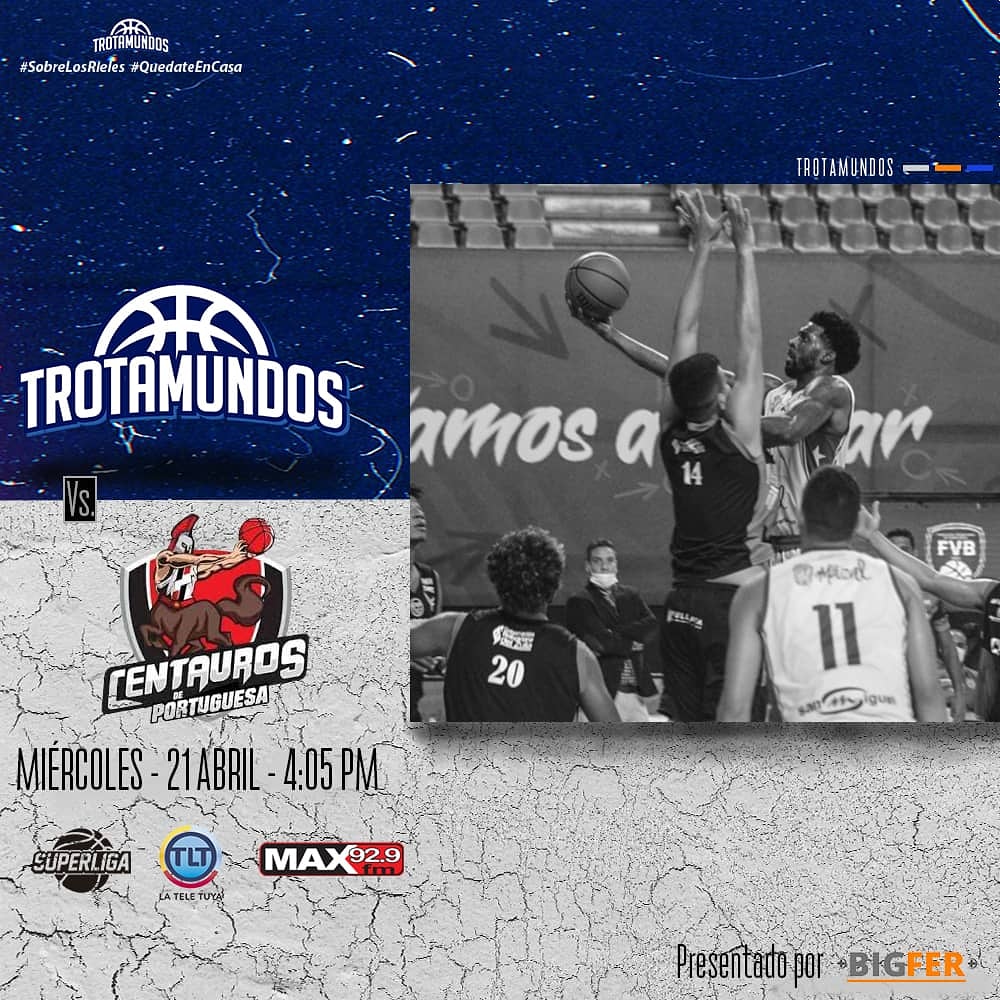 trotamundosbbc1's tweet photo. Hoy vamos por la sexta victoria seguida cuando enfrentemos a @CentauroSLB en nuestro octavo partido de la @SuperligaVen 🏀

⏲ 4:05 p.m.
📺 @LaTeleTuya 
💻 Superliga TV en @YouTube 
📻 @maxfm929radio 

Presentado por: @CBigfer 🔩🔧🔨

#SobreLosRieles #Superliga #QuedateEnCasa https://t.co/3MYinFvivE