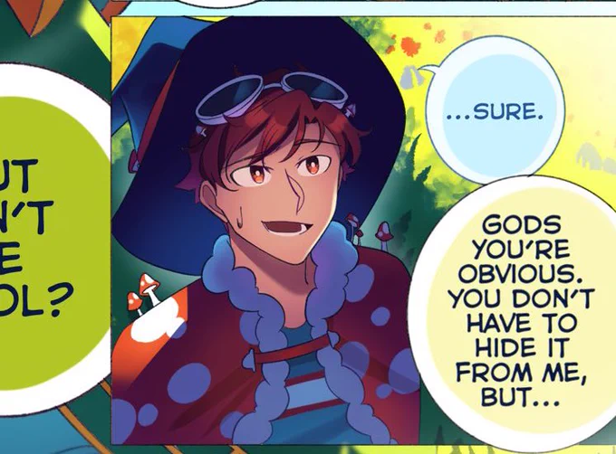 george's design: more covered up during first meeting with his hat on, kinda showing how hes more closed off; became more casual later on with his clout glasses instead of goggles and his hat off 