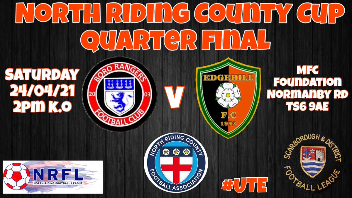 Big game Saturday #UTE
<a href="/bororangers/">Boro Rangers FC</a> <a href="/NorthRidingFA/">North Riding FA</a> <a href="/NRFLOfficial/">North Riding League</a> <a href="/ScarbDistSatLge/">Scarboro Dist League</a>