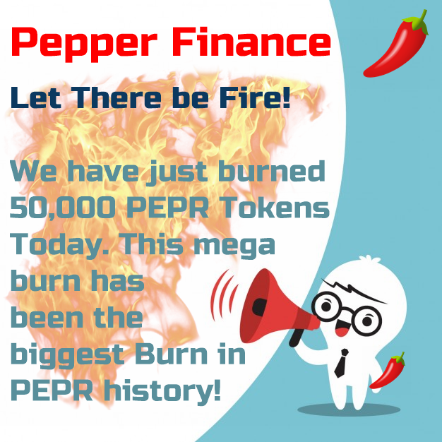🔥 FIRE... FIRE... FIRE 🔥

#PepperFinance has just burned highest amount of $PEPR Tokens

A total of 50,000 #PEPR Tokens has been burned to reduce the circulating supply!

🌶 pepr.finance

<a href="/Eljaboom/">Elja 🦍</a> <a href="/BNBSwap/">BNB Swap</a> @BSCStars <a href="/cz_binance/">CZ 🔶 BNB</a> <a href="/news_of_bsc/">bsc</a> @BSCTalkForum <a href="/bsc_daily/">BSCDaily</a>