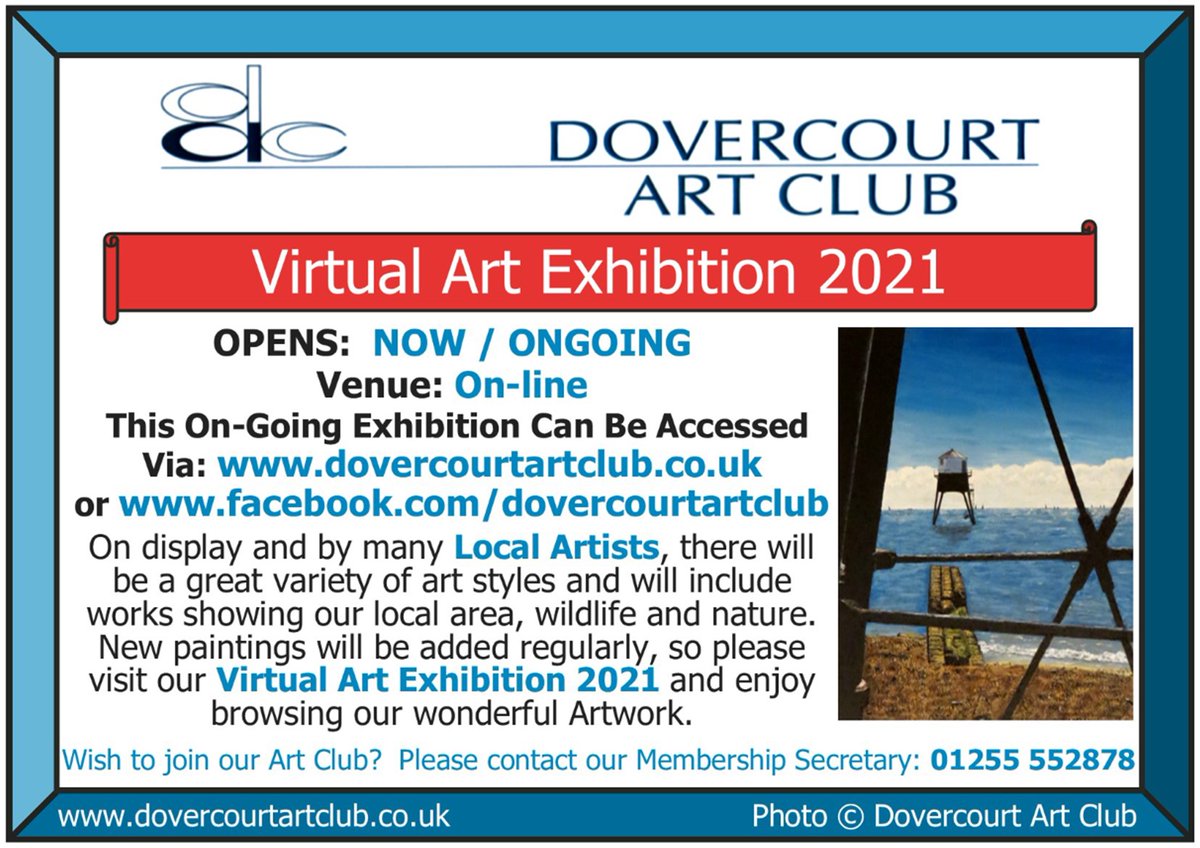 🎨🖼️Visit dovercourtartclub.co.uk to view
Dovercourt Art Club's #Virtual #Art #Exhibition #2021
🎨🖼️Variety of #Artwork &amp; Art styles by local #Artists 
#Dovercourt #Harwich #Manningtree #Mistley #Lawford
#Weeley #LittleClacton #HollandOnSea #ThorpeLeSoken
#Tendring #Essex🌞
