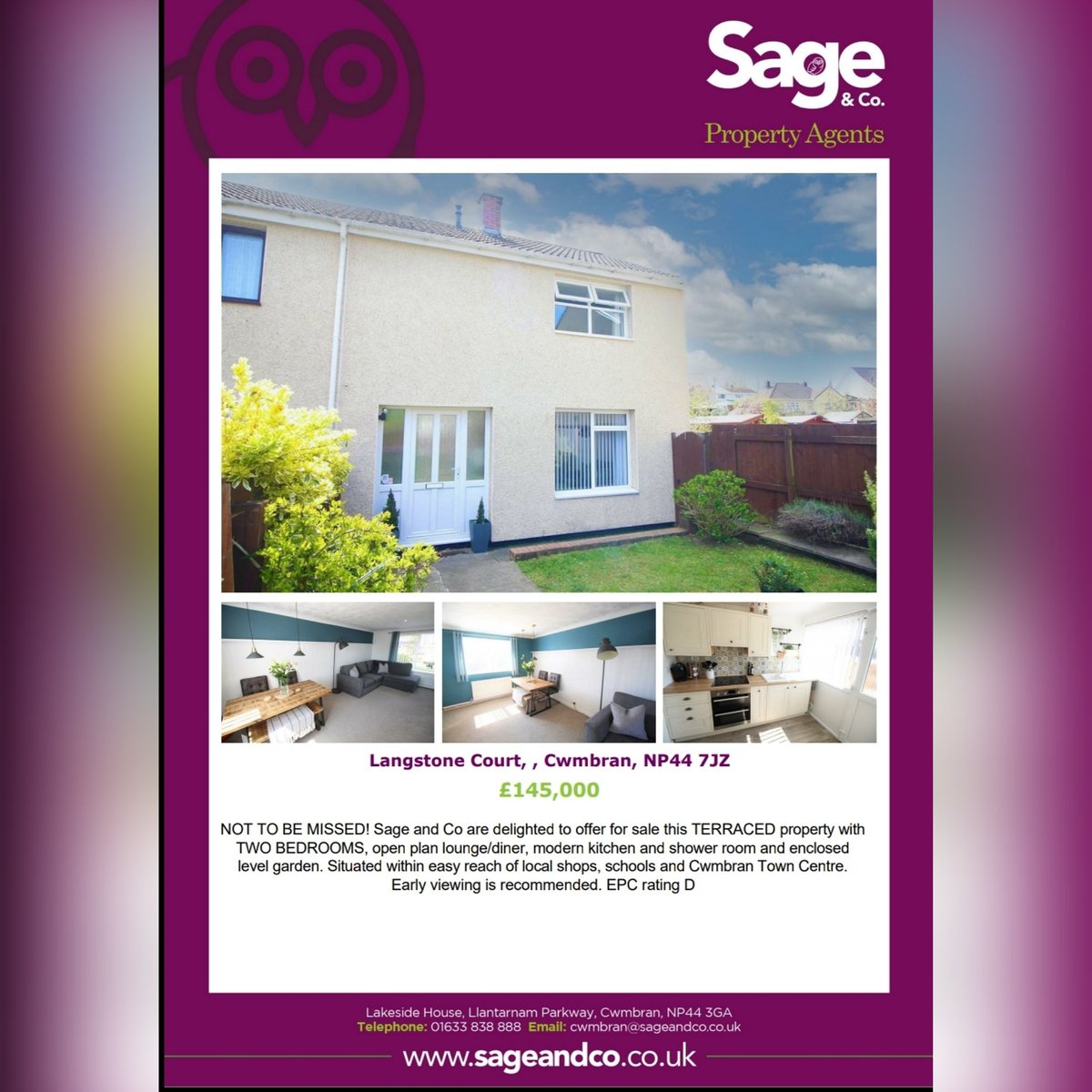 💜🏡Check out this BEAUTIFULLY presented property, located in CWMBRAN 🏡💜

rightmove.co.uk/properties/105…

💥IDEAL FOR A FIRST TIME BUY!💥

Please contact us on 01633 838888 📞 or cwmbran@sageandco.co.uk 💻