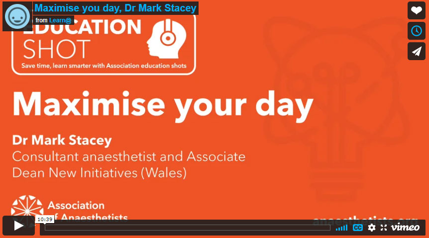 The first educational video in our new Education Shot series is live now!

In the video Dr Mark Stacey presents a group of evidence-based practical suggestions that you can use to help maximise you day. 

Watch it here: ow.ly/X37L50Eud4H