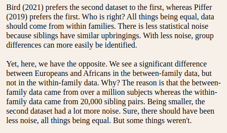 Next Frost discusses the other test for polygenic selection that compares evidence of selection from the biased between-family polygenic scores and the less biased within-family scores.