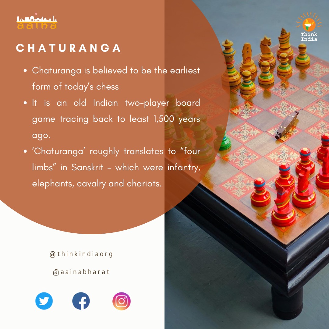 Chaturanga is believed to be the earliest form of today’s chess. It is an old Indian two-player board game tracing back to least 1,500 years ago.‘Chaturanga’ roughly translates to “four limbs” in Sanskrit – which were infantry, elephants, cavalry and chariots.