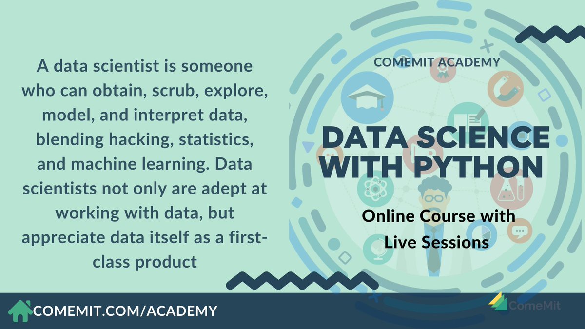 come_mit's tweet photo. Are you planning to pursue your career as a #DataScientist?
Don't miss the chance to register for our #onlinecourse 
More information on our Website:
https://t.co/xZ8XBZ4W22
#comemit #pythontraining #Python https://t.co/THtHTC10Gi