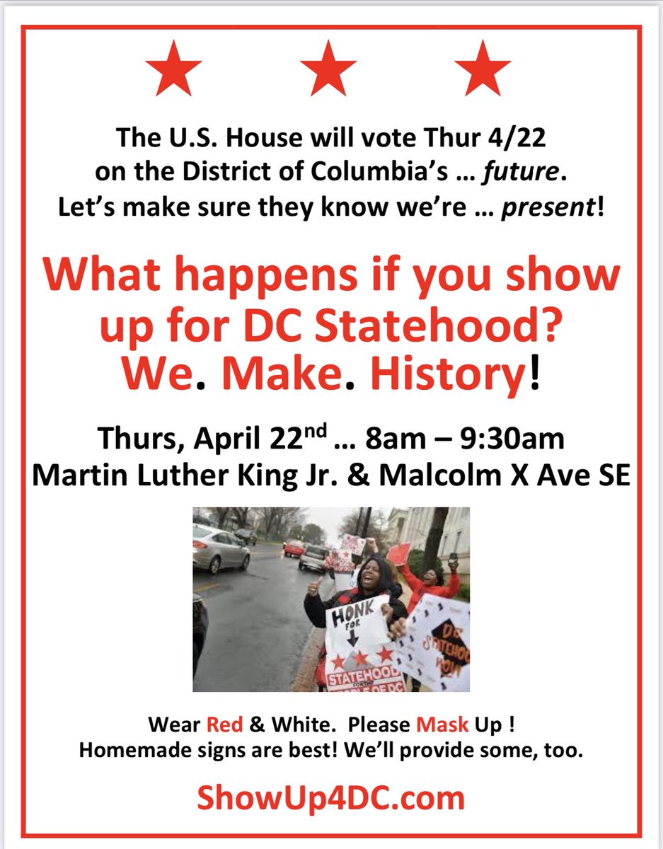 🗣 Join us TOMORROW from 8-9:30 am at Martin Luther King, Jr and Malcolm X Avenues for our #Ward8 #DCStatehood rally. Stop by and show your support for DC to become the #51stState. #showup4DC