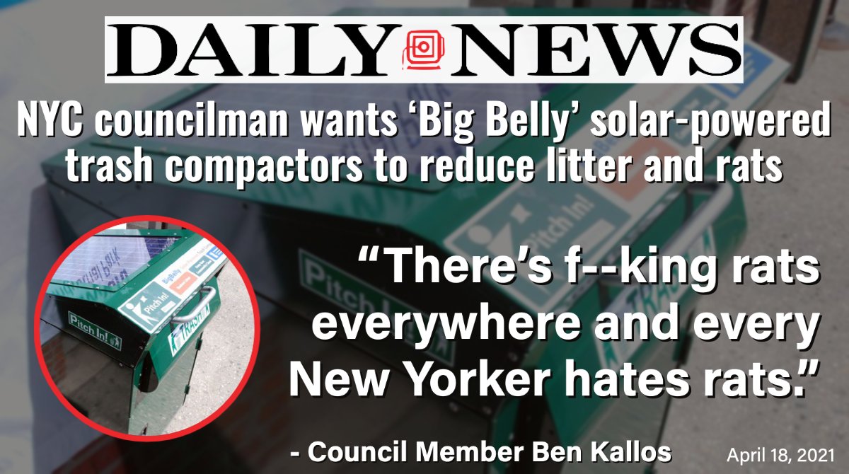 kallos's tweet image. No one wants to share the streets or trains with rats.

By investing in more solar-powered trash compactors, we can address the rat problem &amp;amp; overflowing trash cans at the same time, and live in a cleaner city overall.

Read more in the @NYDailyNews: nydailynews.com/news/politics/…