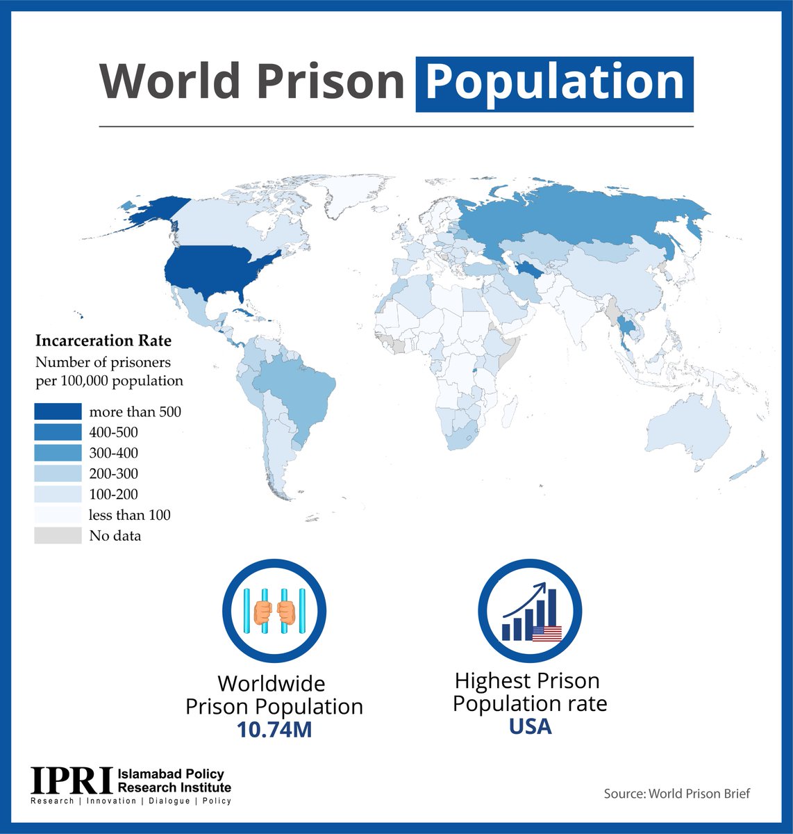 IPRI Infolytics| World Prison Population

The infographic below illustrates the population incarcerated throughout the world and helps to gauge which country has the highest prison population rate in the world.

#prisonpopulation