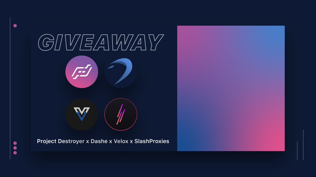 Project Destroyer (@destroyerbots) on Twitter photo YEEZY SEASON GIVEAWAY!
Everything you need to cop! πͺ
β’ 1 PD Renewal Key
β’ 1 Dashe Renewal Key
β’ 1 Velox Renewal Key
β’ 100 Sprint ISPs x 2x 5GB Slash Proxies Plans
βΆ Follow <a href="/destroyerbots/">Project Destroyer</a> x <a href="/Dashe/">Dashe</a> x <a href="/VeloxBots/">Velox</a> x <a href="/SlashProxies/">Slash Proxies</a>
π Like
π RT
48 Hours β³ YEEZY SEASON GIVEAWAY!
Everything you need to cop! πͺ
β’ 1 PD Renewal Key
β’ 1 Dashe Renewal Key
β’ 1 Velox Renewal Key
β’ 100 Sprint ISPs x 2x 5GB Slash Proxies Plans
βΆ Follow <a href="/destroyerbots/">Project Destroyer</a> x <a href="/Dashe/">Dashe</a> x <a href="/VeloxBots/">Velox</a> x <a href="/SlashProxies/">Slash Proxies</a>
π Like
π RT
48 Hours β³