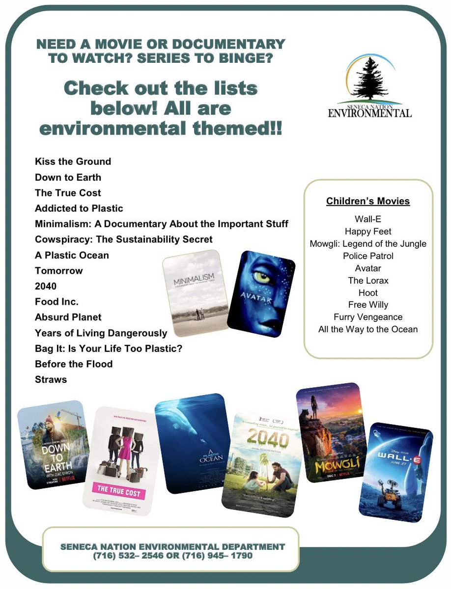 With this weather, it’s the perfect time to have a movie night! Check out some of these movies that are interesting & informational! 🌎 

There are even a few children’s movies listed! 👦🏽👧🏽 

#EnvironmentalEducationWeek