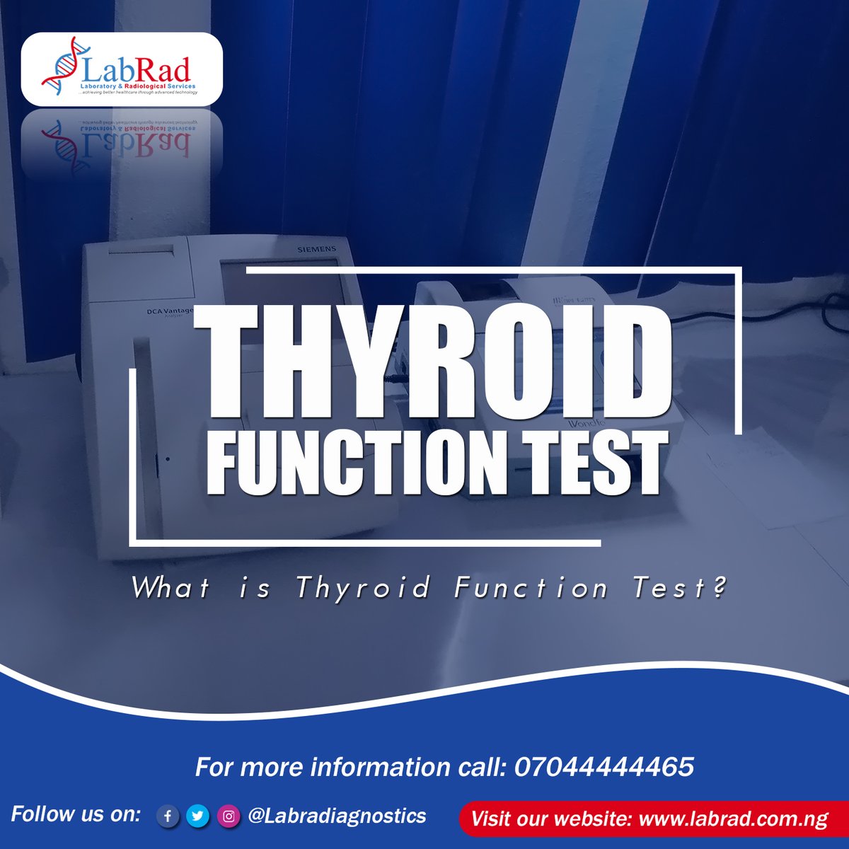 labradiagnostic's tweet photo. Thyroid function tests are a series of blood tests used to measure how well your thyroid gland is working. These tests include the T3, FT3, T4, FT4 and TSH.

For more information:
Call: 07044444465

#LabRad
#Labradiagnostics
#ThyroidFunction
#Tests
#ThyroidGland
#Hypothyroidism https://t.co/ihXk6Eb1Av