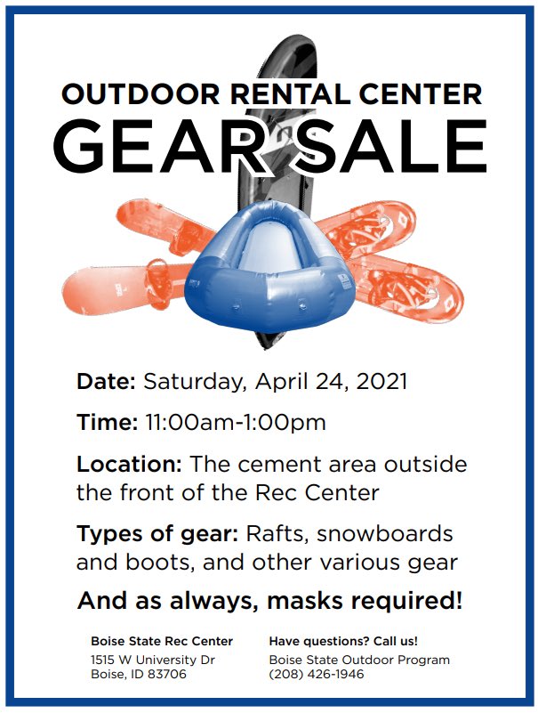 🚣‍♀️THIS SATURDAY join us for our Outdoor Rental Center’s annual gear sale! RSVPs and more information can be found below!🚣‍♀️

facebook.com/events/3724747…
