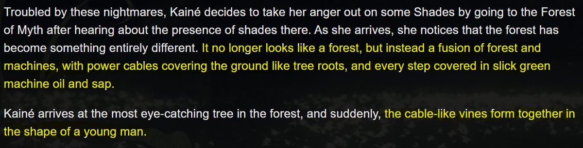 Its been theorized that N2 has an association with or IS a Sleeping Beauty tree because:-Machine Network extracted data from Forest of Myth-Born from human memories, gestalt data-Forest of Myth was described as fusion of plant and machine(i& #39;ll google someone& #39;s theory later)