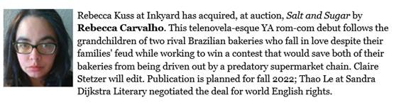 cavalcar's tweet image. I still can&apos;t believe I get to say this. SALT AND SUGAR, my YA book about the grandchildren of two rival Brazilian bakeries, is coming out Fall 2022! I hope you&apos;ll love it as much as I do. 🍰