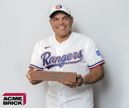 AcmeBrick's tweet photo. Pudge has a little piece of the new Texas Rangers home, Globe Life Field. What if you had the opportunity to get your hands on one as well? https://t.co/n3h1169SB1