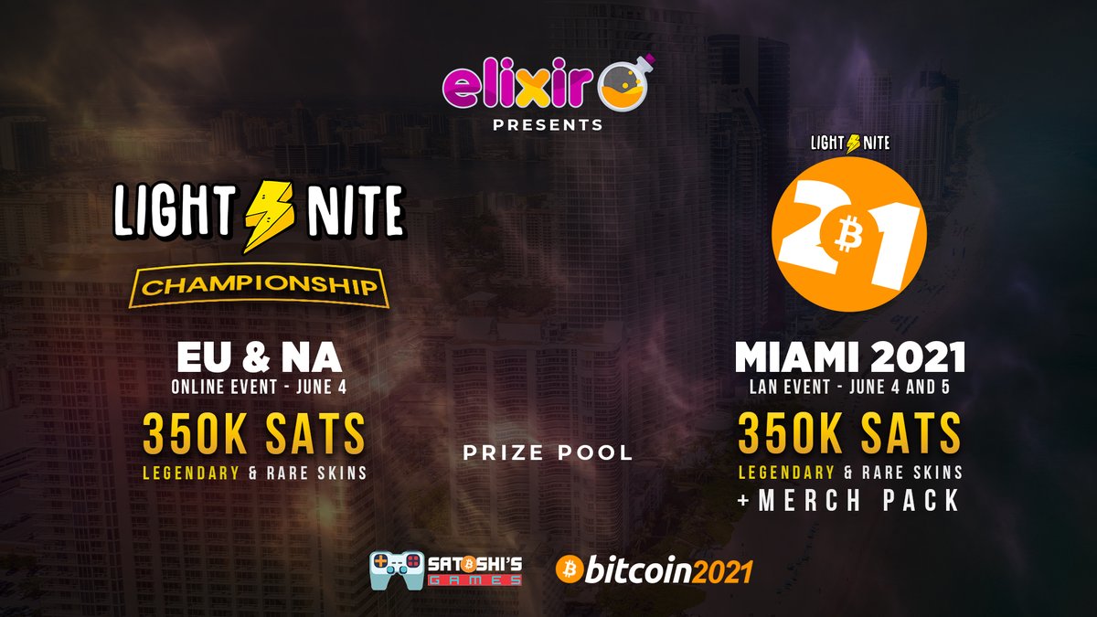 🎉 We are so thrilled to announce the Light ⚡ Nite competitions for <a href="/TheBitcoinConf/">The Bitcoin Conference</a> on June 4 &amp; 5!!

😱 Who will get the firsts legendary items?

🏆 We will share more details in the next weeks. Keep stacking sats!

#bitcoin #bitcoin2021 #bitcoingaming #blockchaingame