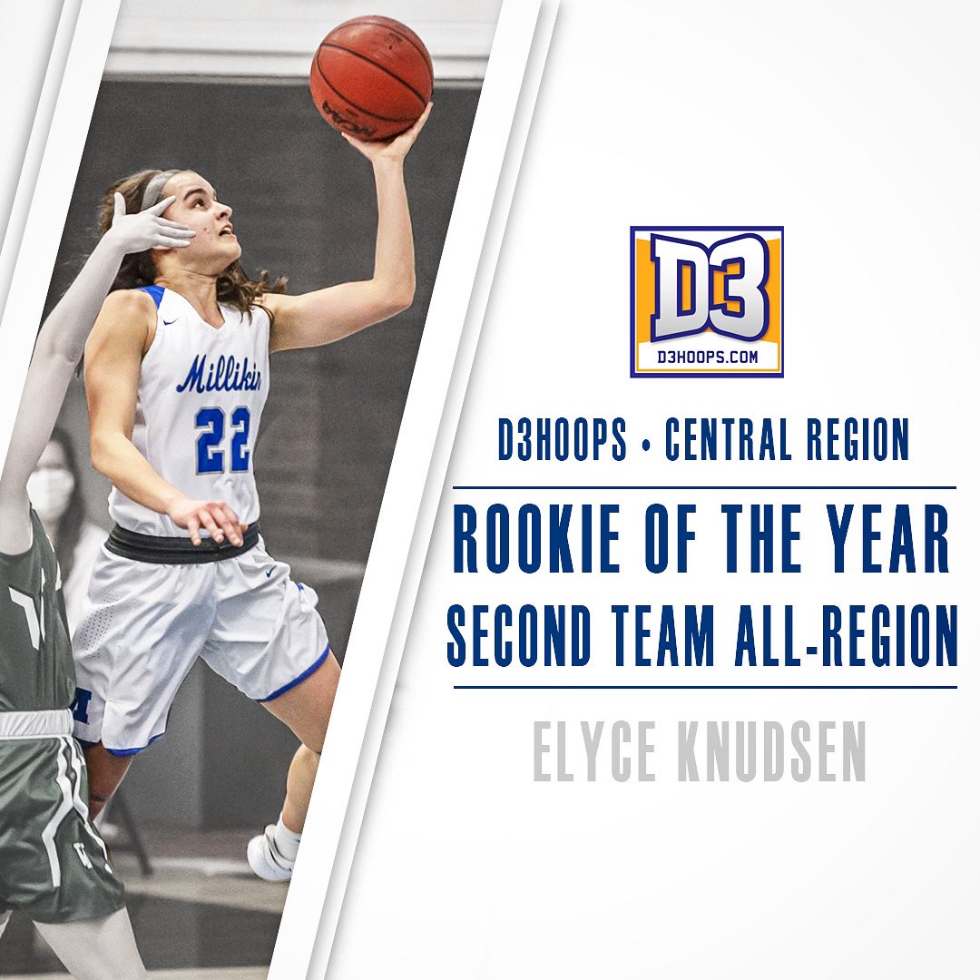 Millikin University WBB (@millikinwbb) on Twitter photo The honors keep coming. Congrats <a href="/ElyceKnudsen/">Elyce Knudsen</a> for being named <a href="/d3hoops/">D3hoops/Patrick Coleman</a> All-Central Region Second Team and Central Region Rookie of the Year! πβοΈ
#shesafreshman #rookie The honors keep coming. Congrats <a href="/ElyceKnudsen/">Elyce Knudsen</a> for being named <a href="/d3hoops/">D3hoops/Patrick Coleman</a> All-Central Region Second Team and Central Region Rookie of the Year! πβοΈ
#shesafreshman #rookie