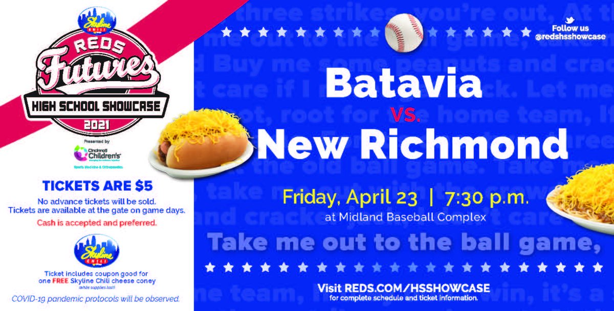 Join us at Midland Field this FRIDAY for a SBAAC double dip! <a href="/CNEAthletics/">CNE Athletics</a> takes on @BlanBaseball21 at 5, followed by <a href="/Bulldog_BBall/">Batavia Baseball</a> against <a href="/nrhsathletics/">Doug Foote</a> at 7:30! <a href="/CoachSandersCNE/">Tyler Sanders</a> <a href="/BlanAthletics/">Blanchester Wildcats Athletics</a> <a href="/BataviaSports/">Batavia Bulldog Athletics</a> <a href="/Skyline_Chili/">Skyline Chili</a> <a href="/RedsCommunity/">Reds Community Fund</a> <a href="/SportsMed4Kids/">Cincinnati Children's Sports Medicine</a>