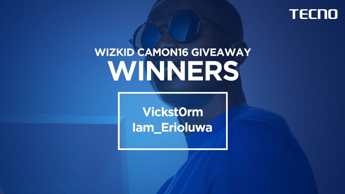 TECNOMobileNG's tweet photo. Congratulations to the winners in the #WizkidCamon16Giveaway activity. They've won for themselves a brand new CAMON 16. 
You too can be a winner when you participate in the #TECNOxWizkid giveaway activity.  
Watch out for our next Giveaway post on Twitter this Thursday at 7 pm. https://t.co/NCzupRy0cD