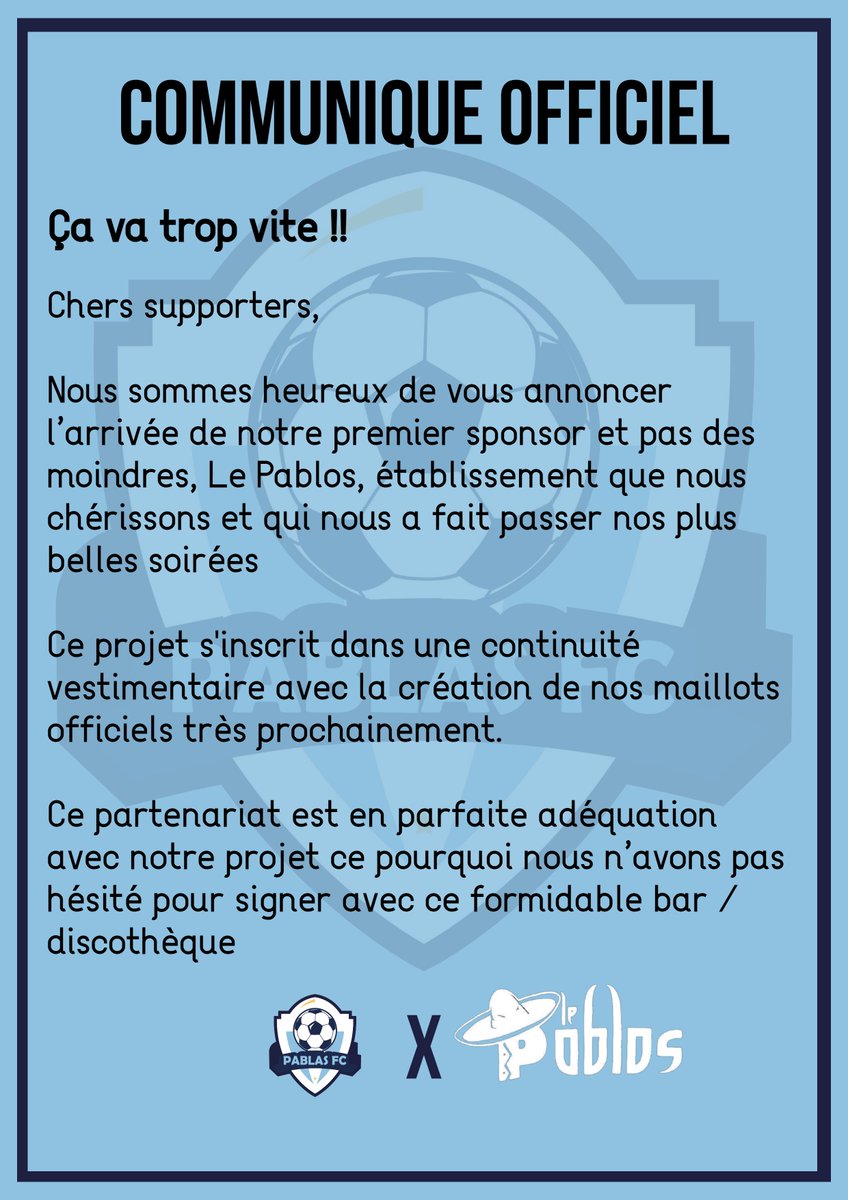 📢COMMUNIQUÉ OFFICIEL

"Nous sommes heureux de vous annoncer l’arrivée de notre premier sponsor et pas des moindres [...]"

Communiqué en entier👇