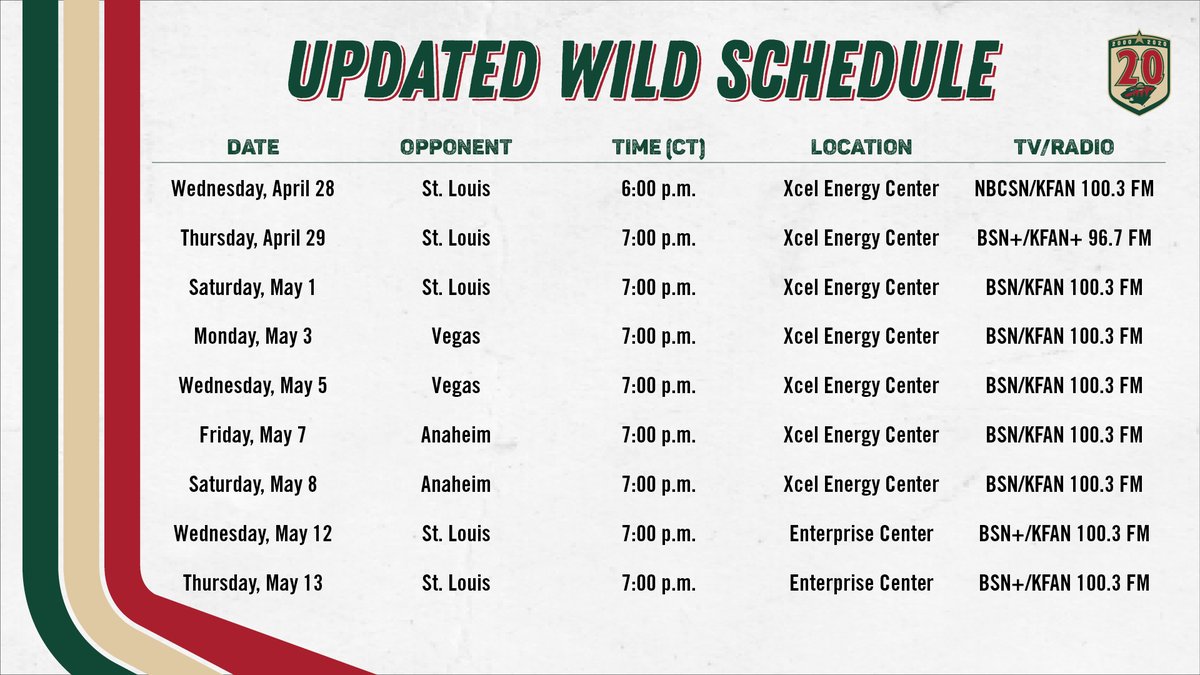 Printable Minnesota Wild Schedule