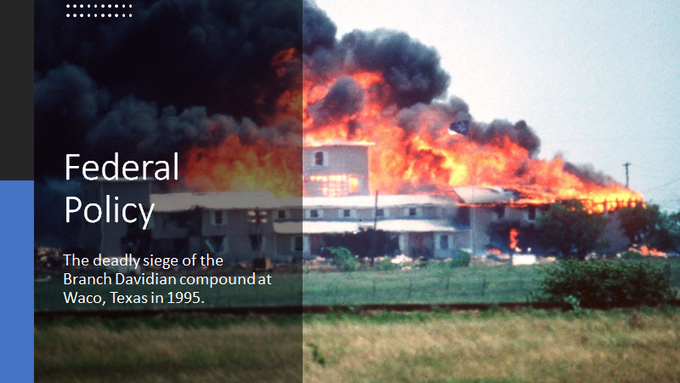 Following investigations of the Branch Davidian compound at Waco, Texas, and Ruby Ridge, Idaho, the federal government announced that it was adopting an “imminent danger” standard for the use of deadly force by federal agents #CRJ201  #MoraineValley  #CRJ201UoF