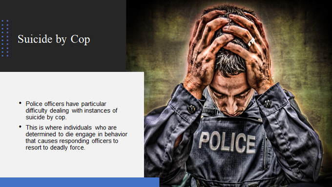 Police officers have particular difficulty dealing with instances of suicide by cop, in which individuals who are determined to die engage in behavior that causes responding officers to resort to deadly force #CRJ201  #MoraineValley  #CRJ201UoF