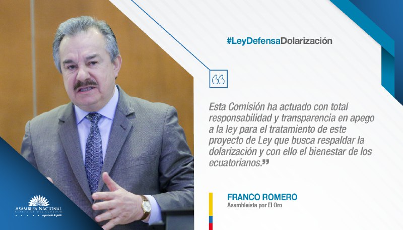 #PlenoVirtual 

El asambleísta <a href="/francoromeroec/">Franco Romero Loayza</a> resalta el trabajo realizado por la Comisión de <a href="/RegimenEconomAN/">Comisión Régimen Económico</a> plasmado en los cambios y mejoras al documento enviado por el Ejecutivo sobre la #LeyDefensaDolarización.