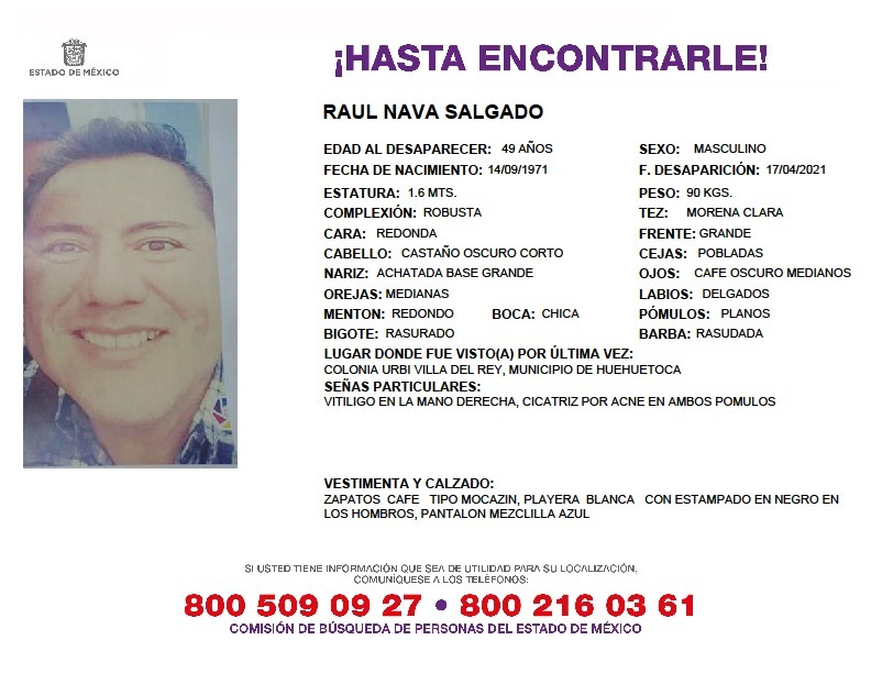 COBUPEM's tweet photo. Solicitamos de tu apoyo en difusión para dar pronta localización a Raúl Nava Salgado, comunícate a los teléfonos de COBUPEM 800 216 0361, 800 509 0927,  #TodosEnLaBúsqueda https://t.co/K1a8tzEvIT