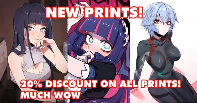 New prints added! 
Hinata, Stocking, and Rei are now available as prints.
20% discount until May 2nd