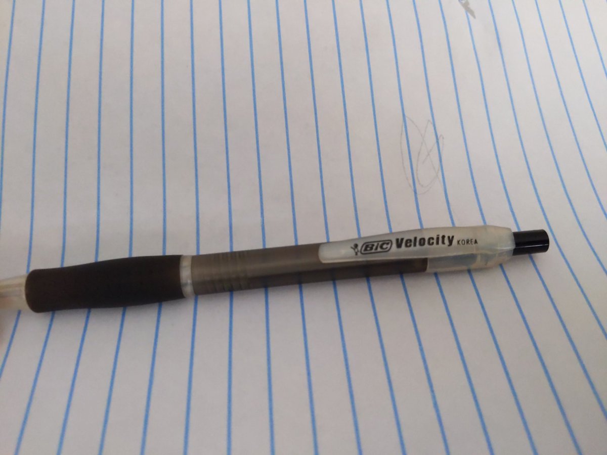 c515b's tweet photo. @BICGroup nothing like the feel of a nice new pen....that works. This one failed QC. Brand new can't get it to work. #BicVelocity fails https://t.co/AbeHXnn64a