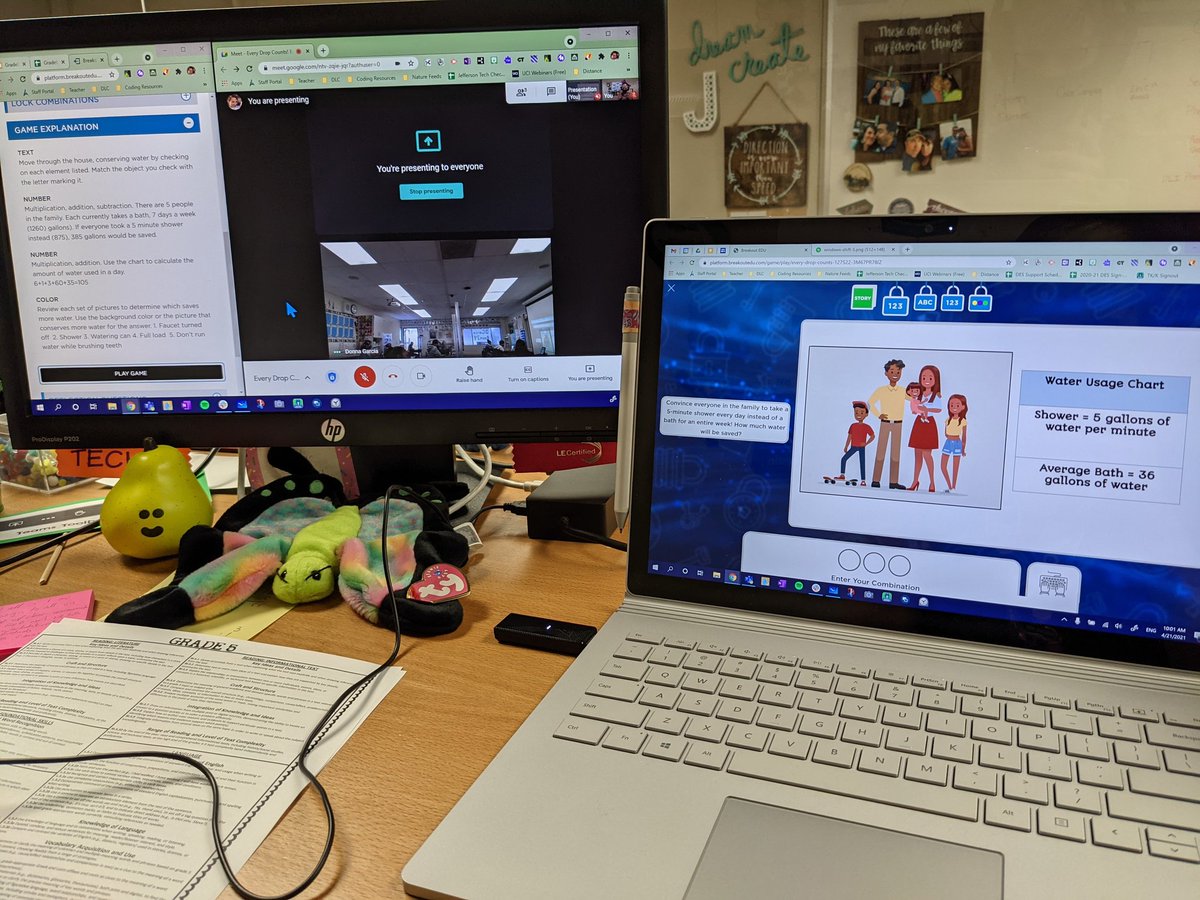 I may not be able to visit classrooms during #hybridlearning, but that didn't stop me from "visiting" Mrs. D. Garcia's class to do a distanced <a href="/breakoutEDU/">Breakout EDU</a>. Students did a great job collaborating from their seats and/or working on their own!