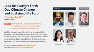 HarvardCCHANGE's tweet image. TOMORROW: Get inspired to tackle climate change &amp;amp; sustainability in clinical practice, operations, education &amp;amp; health equity at @BrighamWomens #EarthDay forum at 12 PM EDT. Hear from our #ClimateMD docs @ReneeNSalas_MD &amp;amp; @GaurabBasuMDMPH