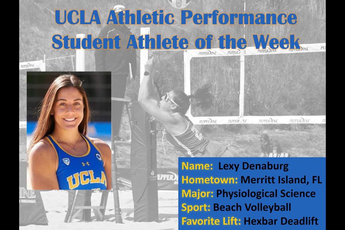 ucla_ap's tweet photo. Meet our AP Student Athlete of the week! This individual demonstrates the values and vision of our department. Congrats @lexydenaburg and @uclabeachvb 🎉 https://t.co/5G8AK1fgbV