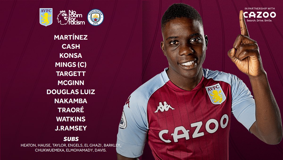 AVFCOfficial's tweet photo. 🟣 𝗧𝗘𝗔𝗠 𝗡𝗘𝗪𝗦 🟣

This is how we line up to face Manchester City tonight… 

#AVLMCI https://t.co/aUp2NfqXiQ