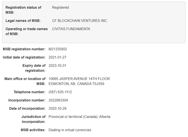 2/ Regulatory compliance is core to the success of FMTA, and has been planned since inception (Aug 2020).Civitas Fundamenta is incorporated in Canada, and registered as a Money Service Business with FinTRAC. Directors were KYC'd by Gov, and liable under company law = no rug