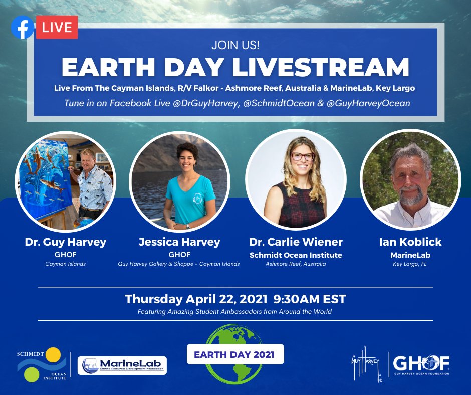 CarlieHawaii's tweet image. Excited to be co-hosting this #EARTHDAY, an online event with @GuyHarvey! We are going live
 from around the globe with @SchmidtOcean at Ashmore Reef Marine Park , @MarineLabKeyLargo and students from the U.S., Cayman Islands &amp;amp; Greece. 
#GHOF #SOI #Education