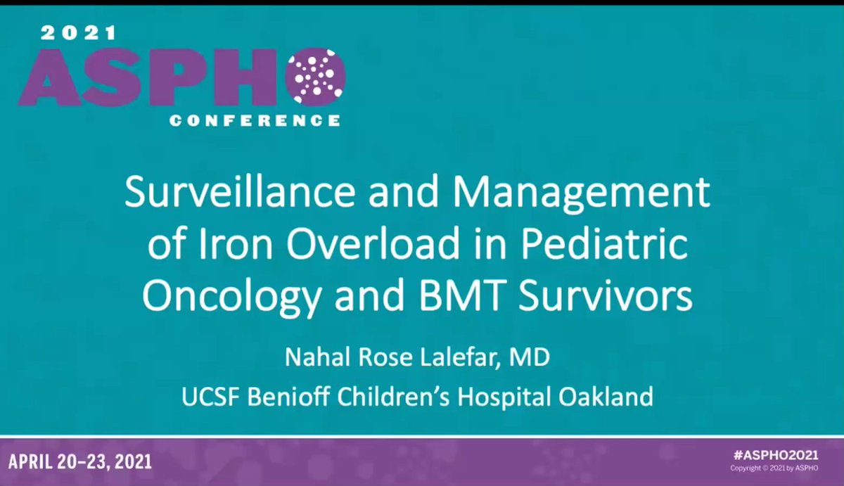 Management of iron overload for  #phodocs to pay attention to. Talk by Dr. Lalefar from  @UCSFBenioffOAK. Follow this thread 1/n